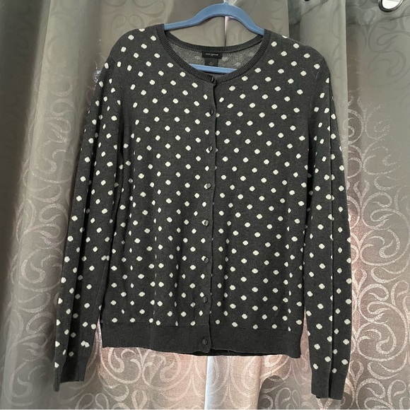 Ann Taylor Gray & White Polkadot Long Sleeve Button Up Sweater - Picture 9 of 9